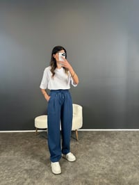 Lul İndigo Mavi Beli Lastikli İp Kemerli Tensel Pantolon GausPANTOLONGU004615