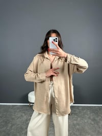 Daria Bej Keten Oversize GömlekGausGÖMLEKGU007112
