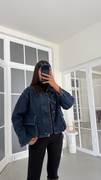 Koyu Mavi Kadife Yakalı Cepli Denim Ceket GAUS-02118GAUSJacketsGAUS-02118
