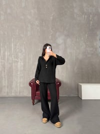 Sise Siyah Polo Yaka Fitilli Triko TakımGausTAKIMGU100122
