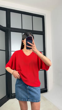 Kırmızı Yarasa Kol Ajurlu Triko Bluz GAUS-01443GAUSBLUZGAUS-01443
