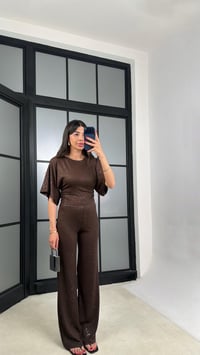 Acı Kahve Simli Bluz Beli Lastikli Pantolon İkili Takım GAUS-01554GAUSTAKIMGAUS-01554