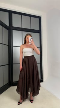 Acı Kahve Beli Lastikli Astarlı Şifon Etek GAUS-01266GAUSETEKGAUS-01266