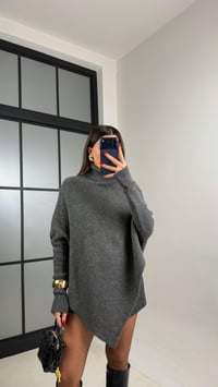 Antrasit Balıkçı Yaka Asimetrik Kesim Kazak GAUS-00952GAUSKAZAKGAUS-00952