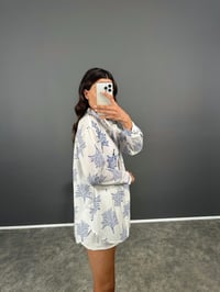 Lazuli Mavi Taş Nakışlı Keten GömlekGausGÖMLEKGU008348