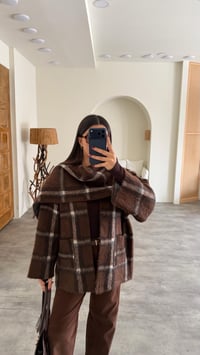 Kahve Şal Detaylı Kareli Cepli Hırka GAUS-00779GAUSHIRKAGAUS-00779