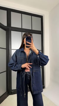 Lacivert Kuşaklı Fermuarlı Ceket Pantolon İkili Denim Takım GAUS-01197GAUSTAKIMGAUS-01197