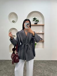 Zena Gri Çizgili Astarlı Bağlamalı Premium CeketGausCEKETGU00903554