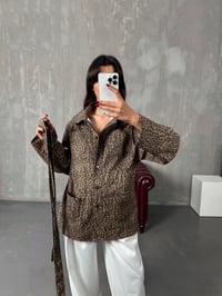 Tasi Leopar Desenli Kuşaklı Gabardin Ceket GömlekGausGÖMLEKGU00903907