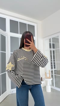 Sarı Şeritli Modal Kumaş Kol Yıldız Baskılı Sweatshirt GAUS-02287 GAUS-02121GAUSSWEATSHIRTGAUS-02287