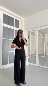 Siyah Crop Bluz Beli Lastikli Pantolon Bürümcük Takım GAUS-01555GAUSSuitsGAUS-01555