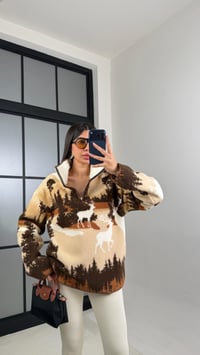 Kahve Fermuarlı Geyik Desenli Polar Sweatshirt GAUS-00870GAUSSweatshirtGAUS-00870