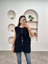 Sage Lacivert Püsküllü Bağlamalı Triko YelekGausYELEKGU00903595