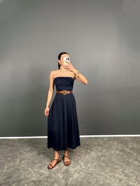 Rovena Lacivert Straplez Kemerli Elbise GausELBİSEGU008535
