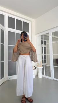 Beyaz Beli Lastikli Cepli Poplin Kumaş Pantolon GAUS-01846GAUSPANTOLONGAUS-01846