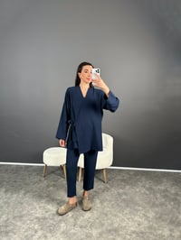 Melirose Lacivert Bağlamalı Keten İkili TakımGausTAKIMGU007270