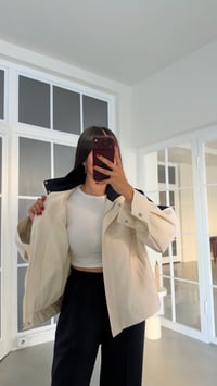 Ekru Paraşüt Kumaş Ceket Beli Lastikli Modal Kumaş Pantolon İkili Premium Takım GAUS-02242GAUSTAKIMGAUS-02242
