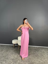 Look Pembe Gül Detaylı Straplez Astarlı ElbiseGausELBİSEGU007948