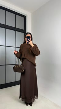 Kahve Dantel Detaylı Saten Etek GAUS-00999GAUSETEKGAUS-00999