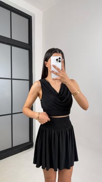 Siyah Degaje Yaka Beli Lastikli Crop Etek İthal Kumaş Takım Gaus00555GausTAKIMGU1002293