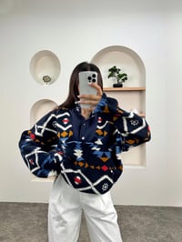 Jow Lacivert Desenli Yaka Çıtçıtlı Peluş SweatshirtGausSWEATSHIRTGU0090383