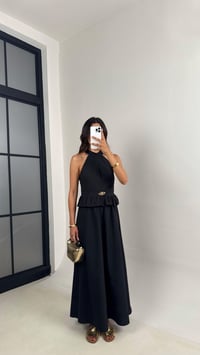 Siyah Gold Toka Detaylı Bluz Beli Lastikli Etek İkili Takım Gaus00678GausTAKIMGU1002561