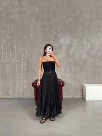 Siyah Pileli Astarlı Şifon Etek Gaus00187GausETEKGU1001431