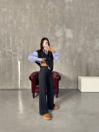 Jole Koyu Antrasit Çizgili Gömlek Detaylı TakımGausTAKIMGU00903973