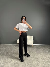 Oysh Baskılı Siyah Fitilli Pantolon GausPANTOLONGU004276