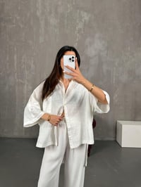 Beyaz Kısa Kollu Keten Oversize Gömlek Gaus00065GausGÖMLEKGU1001148