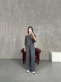 Antrasit İnce Modal Kumaş Kısa Kol Muadil Basic Takım Gaus00197GausTAKIMGU1001464
