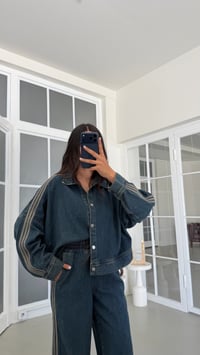 Gri Şerit Detaylı Ceket Beli Lastikli Pantolon İkili Denim Takım GAUS-02094GAUSTAKIMGAUS-02094