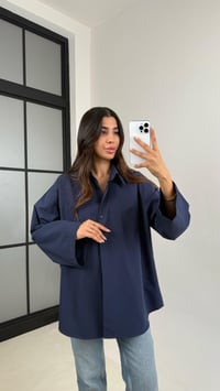 Lacivert Yarasa Kol Oversize Cep Detaylı Poplin Gömlek GAUS-0072GAUSGÖMLEKGAUS-0072