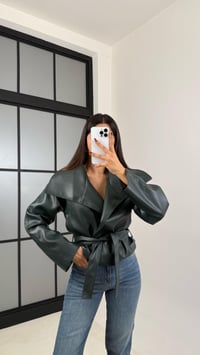 Haki Deri Astarlı Kemerli Ceket GAUS-00338GAUS السترات  GAUS-00338