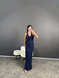 Lacivert Boyundan Bağlamalı Puantiyeli Elbise GausELBİSEGU007939