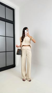 Taş Sıfır Kol Bluz Cep Detaylı Pantolon Keten Takım Gaus00458 GausTAKIMGU1002067
