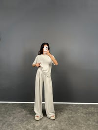 Nore Taş Modal Kumaş Rahat Dokuma Kısa Kol Tshirt Pantolon TakımGausTAKIMGU008714