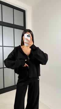 Siyah Kapüşonlu Hırka Beli Lastikli Pantolon İkili Triko Takım GAUS-00564GAUSSuitsGAUS-00564
