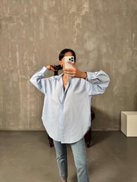 Rese Mavi Basic Gizli Düğmeli Oversize GömlekGausGÖMLEKGU00904120