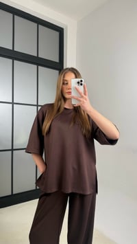 Kahve Bluz Beli Lastikli Pantolon Modal Kumaş Basic Takım GAUS-01132GAUSTAKIMGAUS-01132