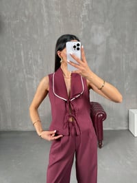 Rune Bordo Bağlamalı Keten Yelek Pantolon TakımGausTAKIMGU100924