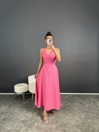 Pembe Kloş V Yaka Basic Uzun Cepli ElbiseGausELBİSEGU007196