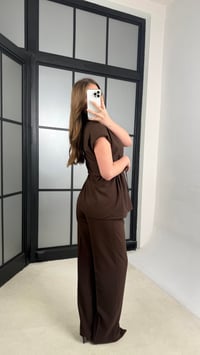 Kahve Vatkalı Beli Lastikli Kuşaklı Yelek Pantolon İkili Takım GAUS-00986GAUSTAKIMGAUS-00986