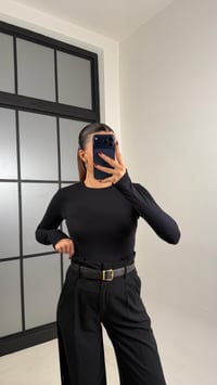 Siyah Pile Detaylı Kemerli Kumaş Pantolon GAUS-00695GAUSPANTOLONGAUS-00695