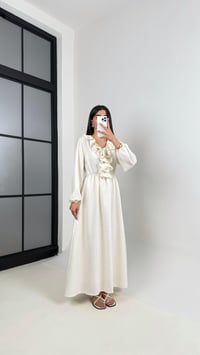 Ekru Yaka Fırfırlı Astarlı Elbise Gaus00405GausELBİSEGU1001946