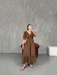 Kahve V Yaka Beli Lastikli Büzgülü Müslin Pinterest Elbise Gaus00022GausELBİSEGU1001037