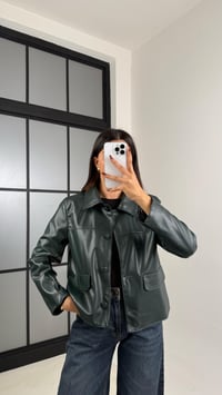 Haki Astarlı Cep Detaylı Deri Ceket GAUS-00339GAUS السترات  GAUS-00339