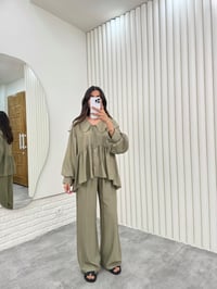 Haki Bağlamalı Bebe Yaka Üst Beli Lastikli Cepli Pantolon İthal Kumaş Takım Gaus00292GausTAKIMGU1001675
