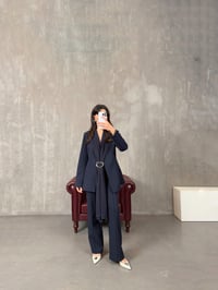 Jesica Lacivert Şifon Şal Detaylı Astarlı Ceket Pantolon Premium Tasarım TakımGausTAKIMGU100366