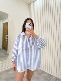 Mavi Çizgili Pamuk Kumaş Karışımlı Gömlek Gaus00324GausGÖMLEKGU1001752